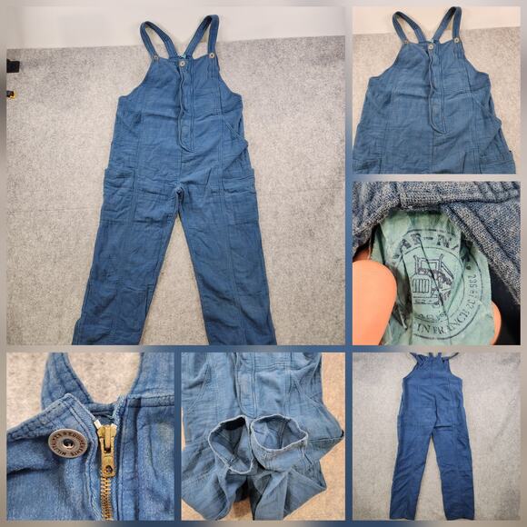 Vintage NAF NAF Overalls Mens Large? Blue Workwear Bib Made in France Utility - Picture 1 of 16